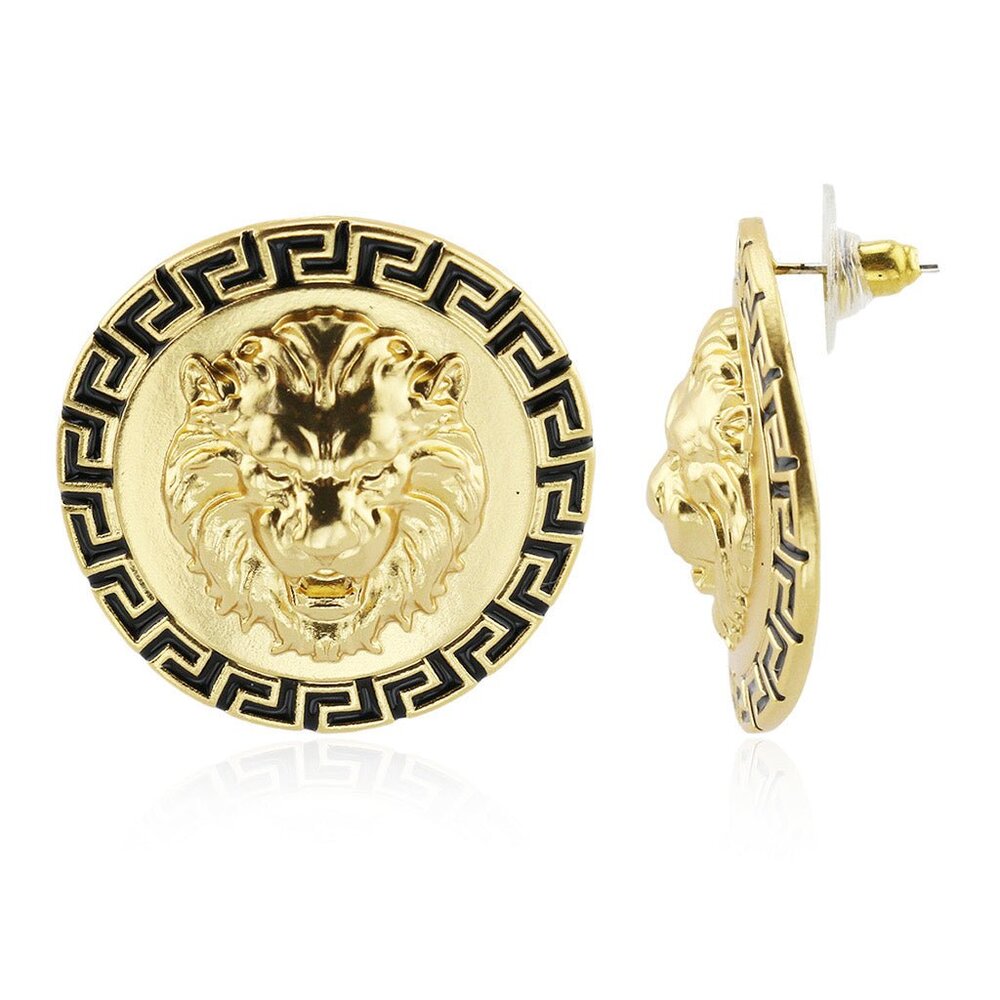 12th Tribe Lion Gold and Black Circle Earrings